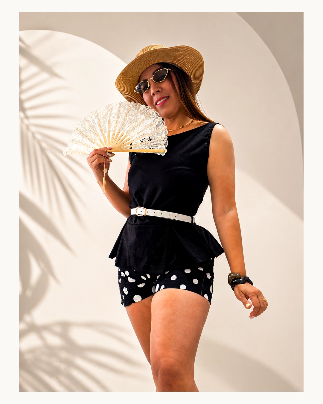 Set Peplum Negro & Shorts Polka Dots - Vista 2