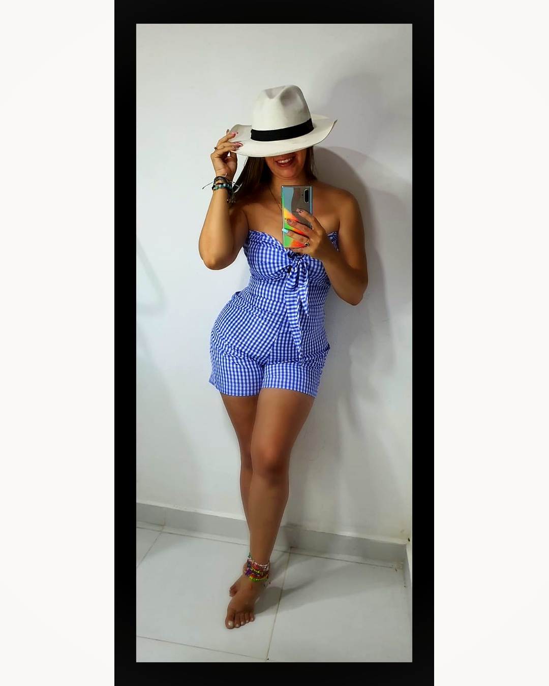 Romper Strapless Vichy Azul Real